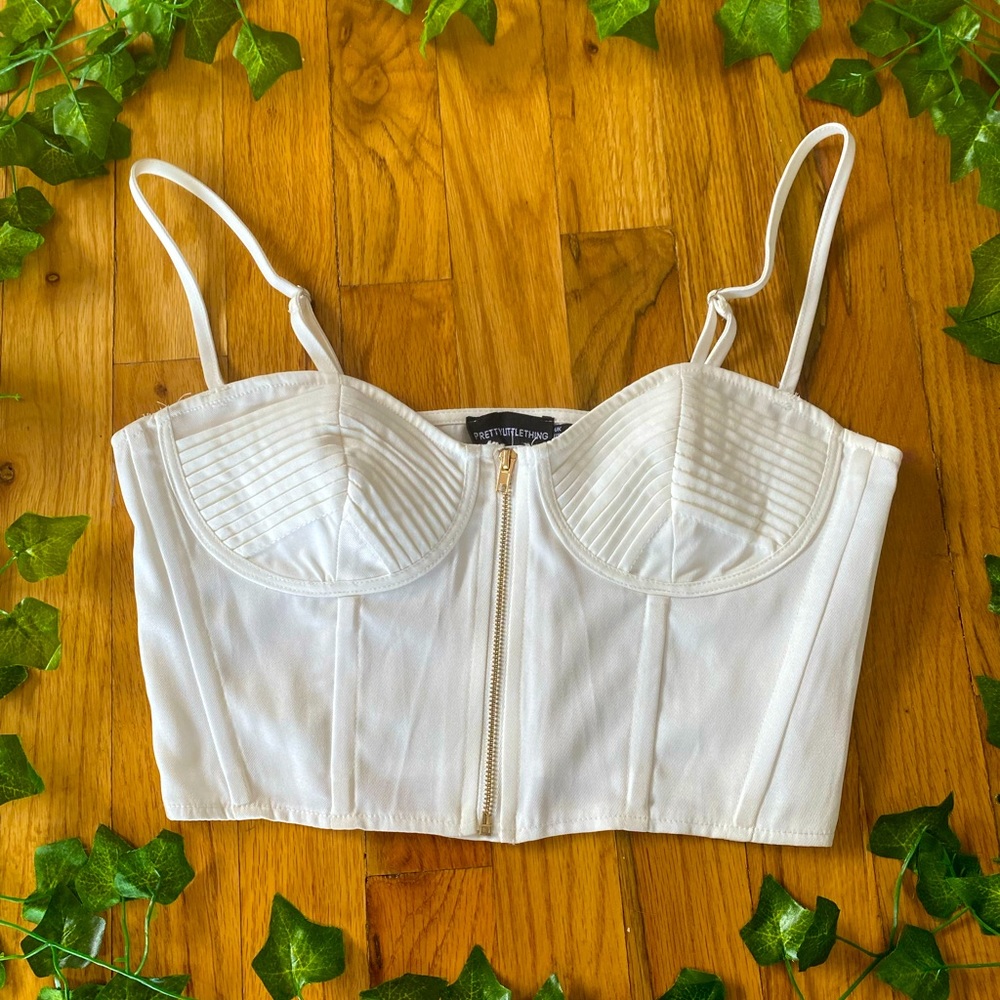 white bustier top